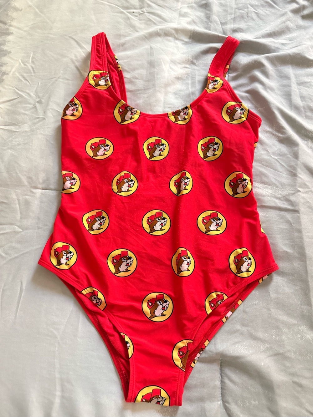 Girls' Red Cartoon Print One-Piece Swimsuit